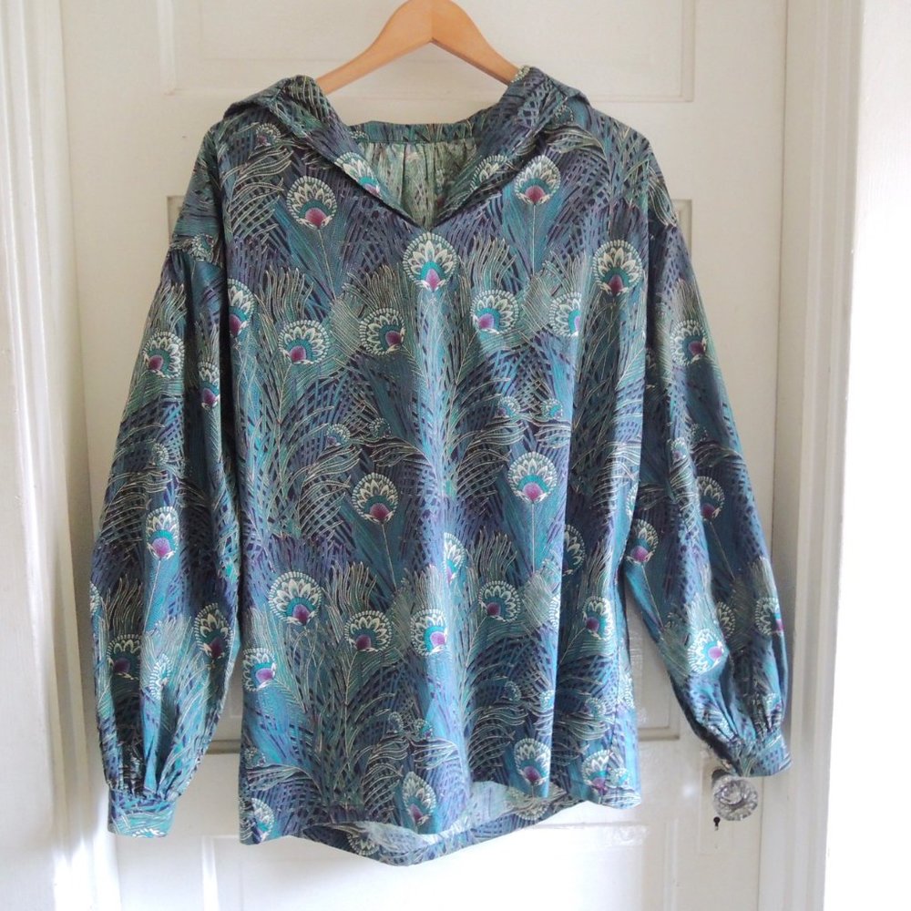 Men's Green & Purple Floral Print Poet Peasant Pirate Shirt S/M